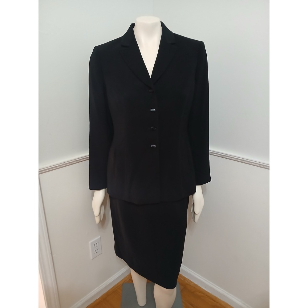 Kasper ASL Petite Womens Black 2 Piece Skirt Suit Set Size 10P Blazer Skirt